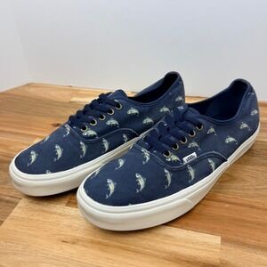 Vans Authentic Fish Print Navy Blue Canvas Low Top Sneakers Mens 11.5 VN000714